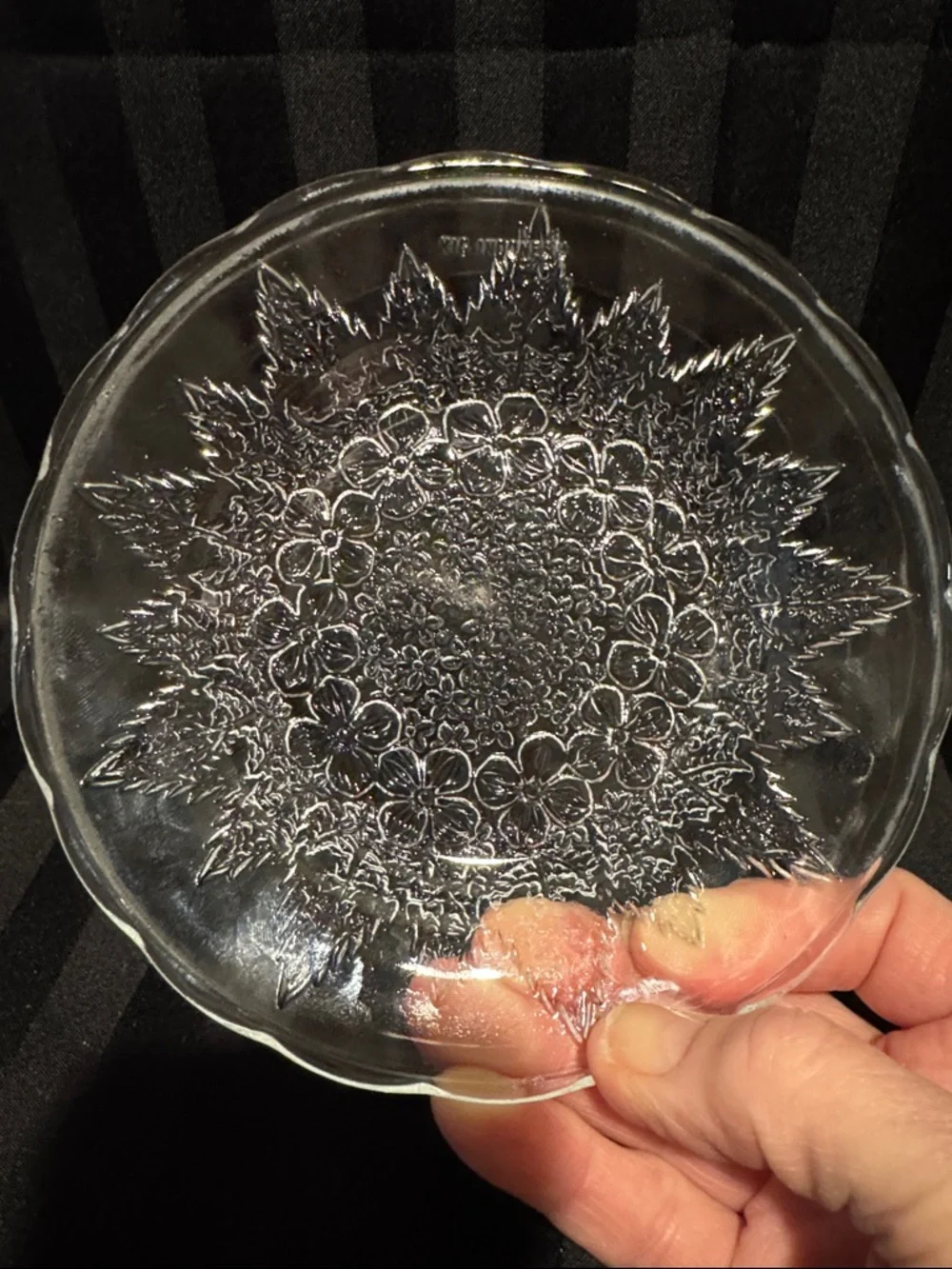 Two Pressed Clear Glass Plates with Floral Design